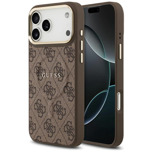 MagSafe-hoesje voor Apple iPhone 18 Pro Max / 17 Pro Max, Guess, 4G Geëmboste Ring Klassiek Logo, Bruin