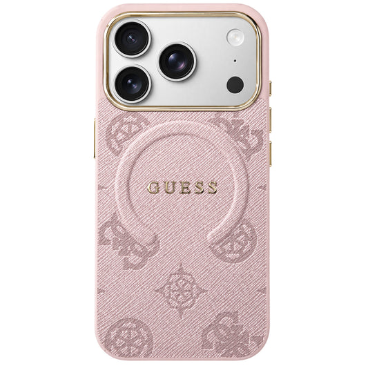 MagSafe-hoesje voor Apple iPhone 18 Pro Max / 17 Pro Max, Guess, 4G Geëmboste Ring Classic Logo, Roze