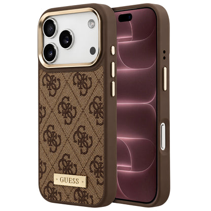Coque MagSafe pour Apple iPhone 18 Pro Max / 17 Pro Max, Guess, plaque logo 4G, marron