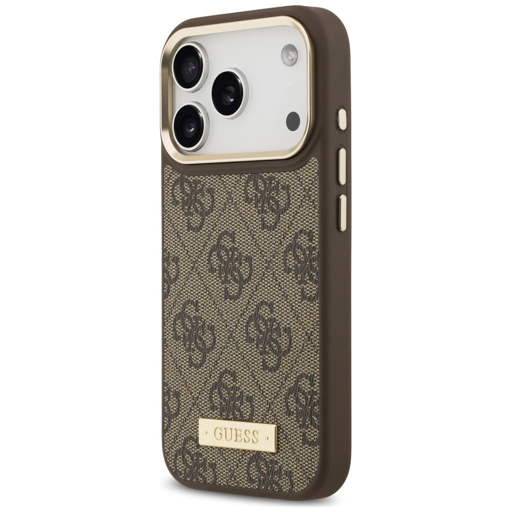 Coque MagSafe pour Apple iPhone 18 Pro Max / 17 Pro Max, Guess, plaque logo 4G, marron