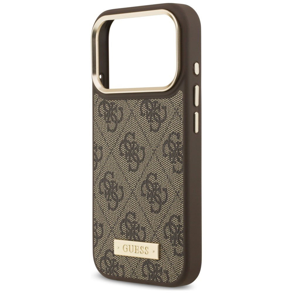 Coque MagSafe pour Apple iPhone 18 Pro Max / 17 Pro Max, Guess, plaque logo 4G, marron