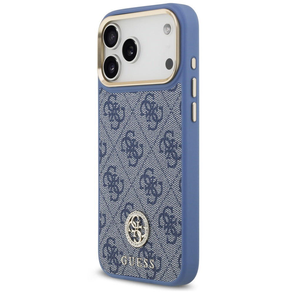 Coque MagSafe pour Apple iPhone 18 Pro Max / 17 Pro Max, Guess, logo 4G strass, bleue