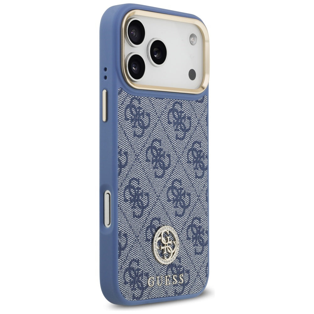 Coque MagSafe pour Apple iPhone 18 Pro Max / 17 Pro Max, Guess, logo 4G strass, bleue