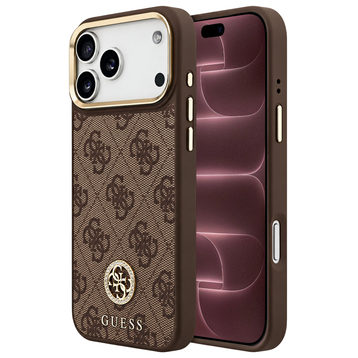 MagSafe-hoesje voor Apple iPhone 18 Pro Max / 17 Pro Max, Guess, 4G Strass-logo, bruin