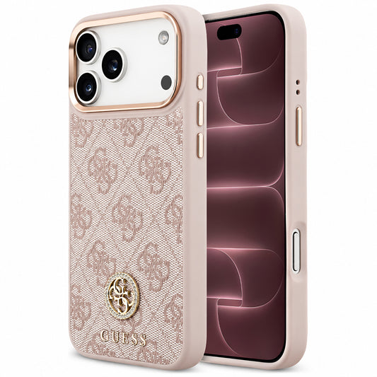 MagSafe-hoesje voor Apple iPhone 18 Pro Max / 17 Pro Max, Guess, 4G Strass-logo, roze