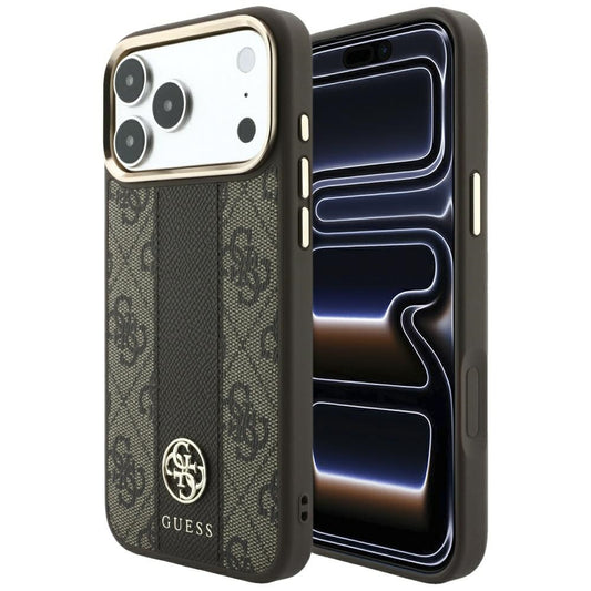 Coque MagSafe pour Apple iPhone 18 Pro Max / 17 Pro Max, Guess, Logo Classique Rond 4G Stripe, Marron