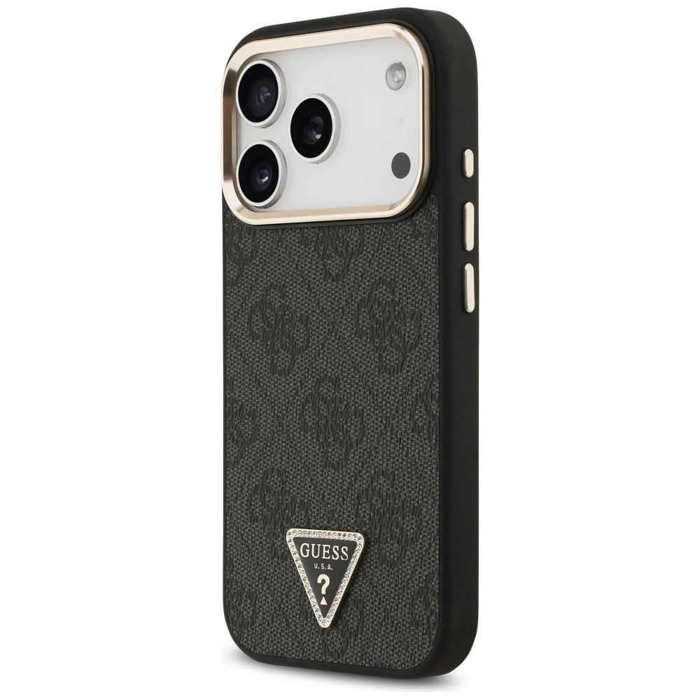 Coque MagSafe pour Apple iPhone 18 Pro Max / 17 Pro Max, Guess, logo Triangle 4G, noire et dorée