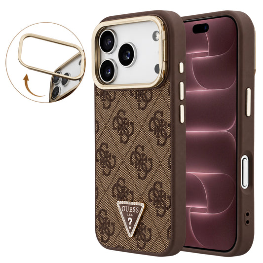 Coque MagSafe pour Apple iPhone 18 Pro Max / 17 Pro Max, Guess, logo triangulaire 4G et support pour appareil photo, marron