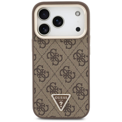 Coque MagSafe pour Apple iPhone 18 Pro Max / 17 Pro Max, Guess, logo triangulaire 4G et support pour appareil photo, marron