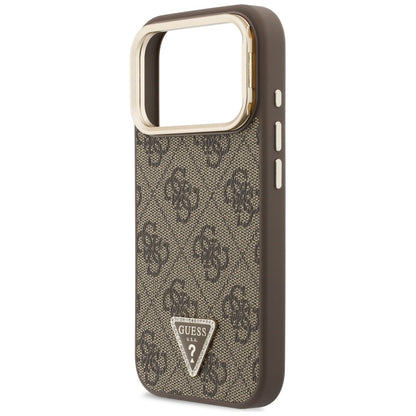 Coque MagSafe pour Apple iPhone 18 Pro Max / 17 Pro Max, Guess, logo triangulaire 4G et support pour appareil photo, marron