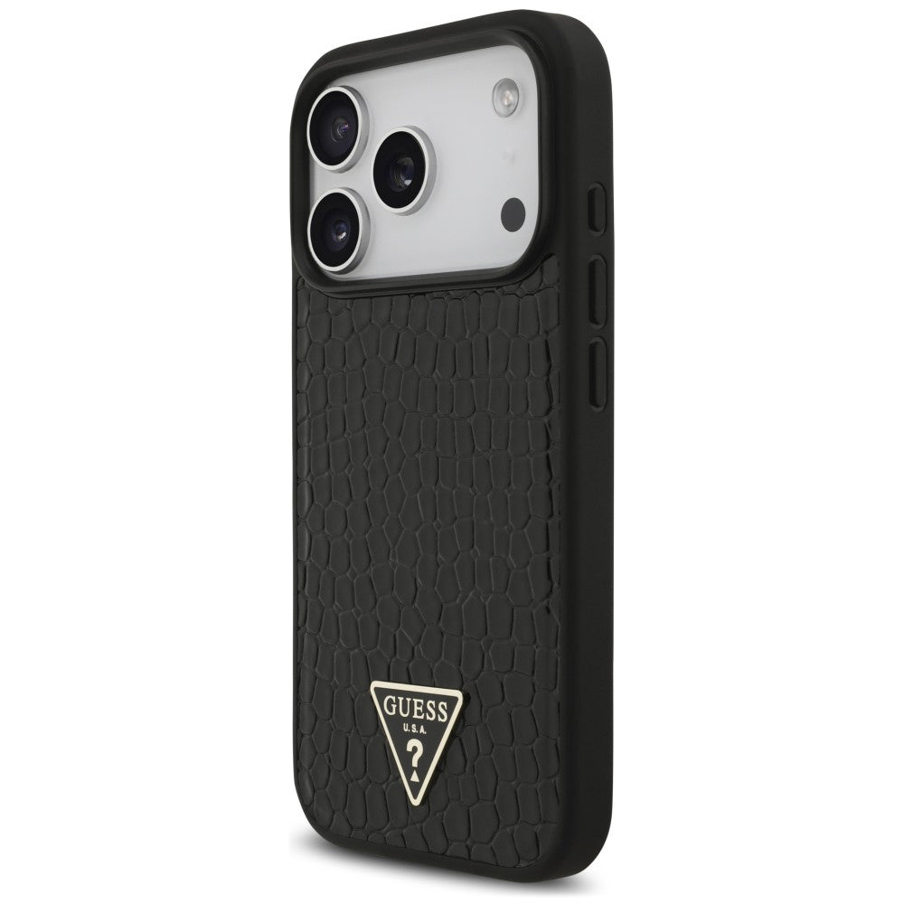 Coque MagSafe pour Apple iPhone 18 Pro Max / 17 Pro Max, Guess, Croco Triangle Logo, noire