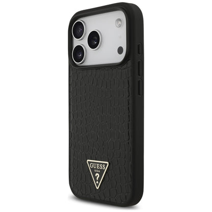 Coque MagSafe pour Apple iPhone 18 Pro Max / 17 Pro Max, Guess, Croco Triangle Logo, noire
