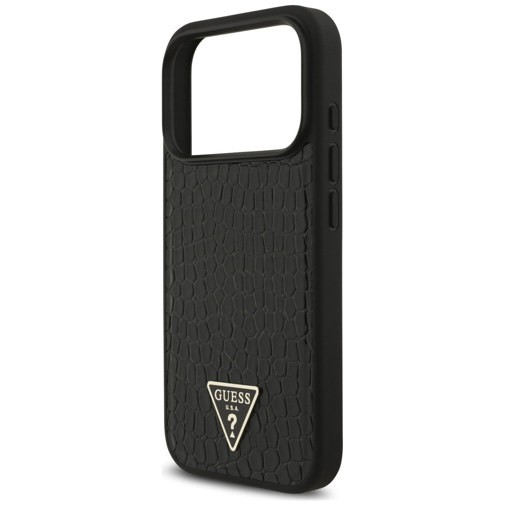 Coque MagSafe pour Apple iPhone 18 Pro Max / 17 Pro Max, Guess, Croco Triangle Logo, noire