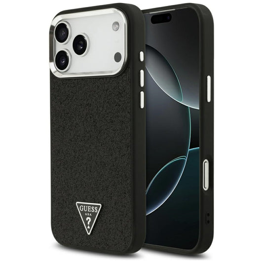 Coque MagSafe pour Apple iPhone 18 Pro Max / 17 Pro Max, Guess, Logo Triangle Pailleté, Noire