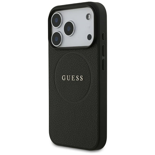 MagSafe-Hülle für Apple iPhone 18 Pro Max / 17 Pro Max, Guess, geprägter Goldring, Schwarz
