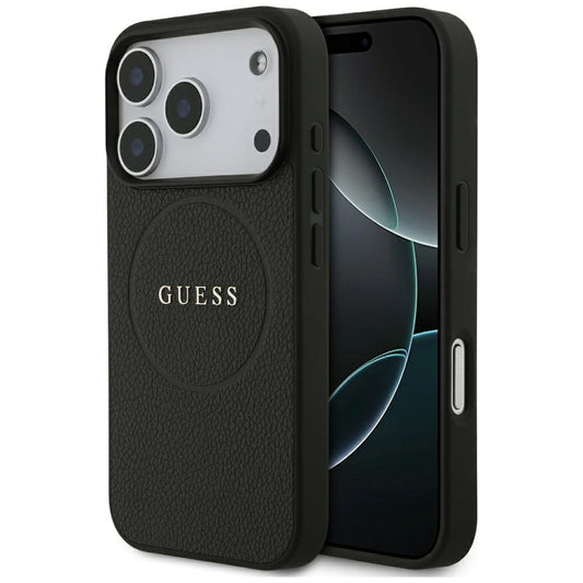 MagSafe-Hülle für Apple iPhone 18 Pro Max / 17 Pro Max, Guess, geprägter Goldring, Schwarz