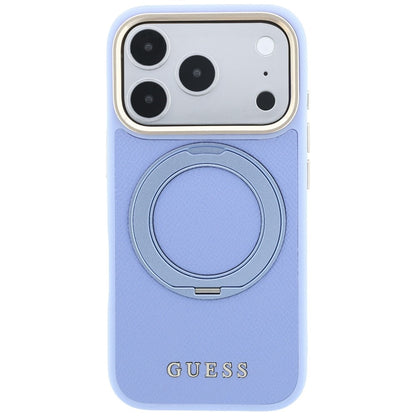 Coque MagSafe pour Apple iPhone 18 Pro Max / 17 Pro Max, Guess, Grained Ring Stand 360 Classic, bleu