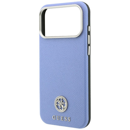Coque MagSafe pour Apple iPhone 18 Pro Max / 17 Pro Max, Guess, Logo Strass Rond Grainé, Bleu