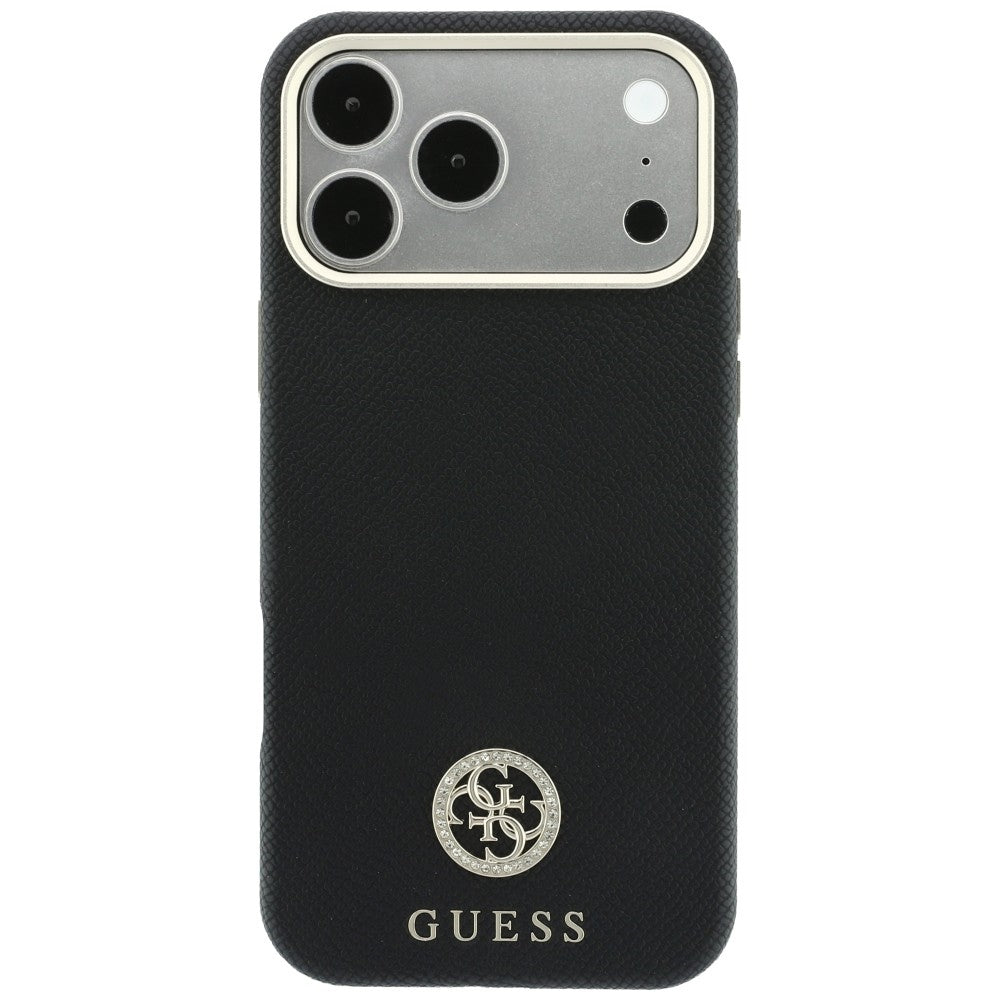 Coque MagSafe pour Apple iPhone 18 Pro Max / 17 Pro Max, Guess, Logo Strass Rond Granulé, Noire