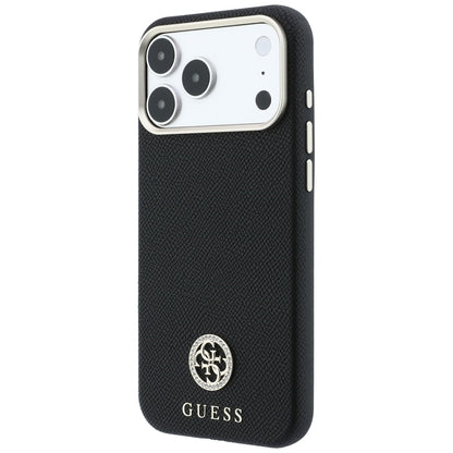 Coque MagSafe pour Apple iPhone 18 Pro Max / 17 Pro Max, Guess, Logo Strass Rond Granulé, Noire