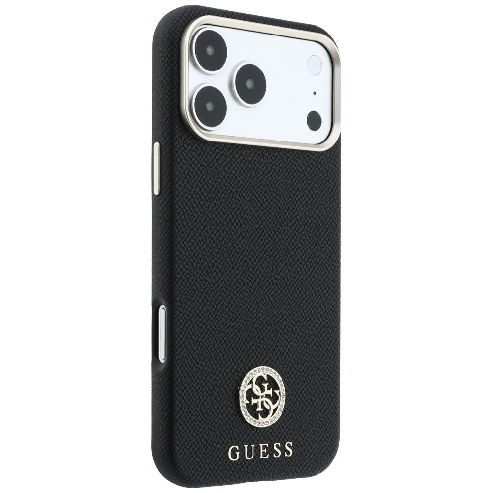 Coque MagSafe pour Apple iPhone 18 Pro Max / 17 Pro Max, Guess, Logo Strass Rond Granulé, Noire