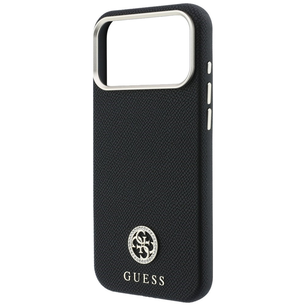 Coque MagSafe pour Apple iPhone 18 Pro Max / 17 Pro Max, Guess, Logo Strass Rond Granulé, Noire