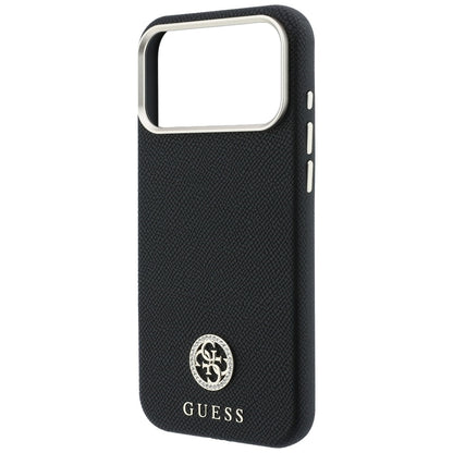 Coque MagSafe pour Apple iPhone 18 Pro Max / 17 Pro Max, Guess, Logo Strass Rond Granulé, Noire