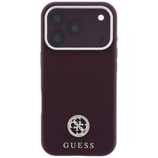 MagSafe-hoesje voor Apple iPhone 18 Pro Max / 17 Pro Max, Guess, Korrelige Ronde Strass Logo, Wijnrood