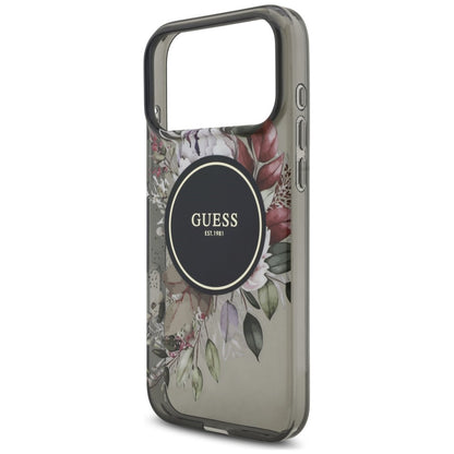 MagSafe-hoesje voor Apple iPhone 18 Pro Max / 17 Pro Max, Guess, IML Flowers with Pearl Strap, zwart