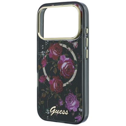 MagSafe-Hülle für Apple iPhone 18 Pro Max / 17 Pro Max, Guess, IML Glitter Blossom Roses, Schwarz