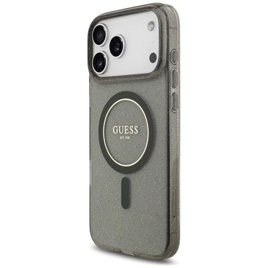 Coque MagSafe pour Apple iPhone 18 Pro Max / 17 Pro Max, Guess, IML Glitter with Pearl Strap, noire