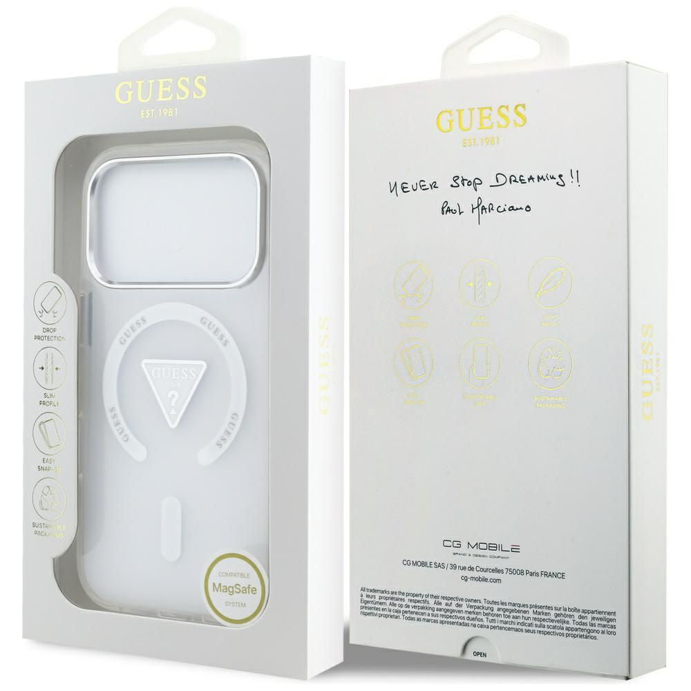 Coque MagSafe pour Apple iPhone 18 Pro Max / 17 Pro Max, Guess, IML Gradient Triangle Logo, transparente