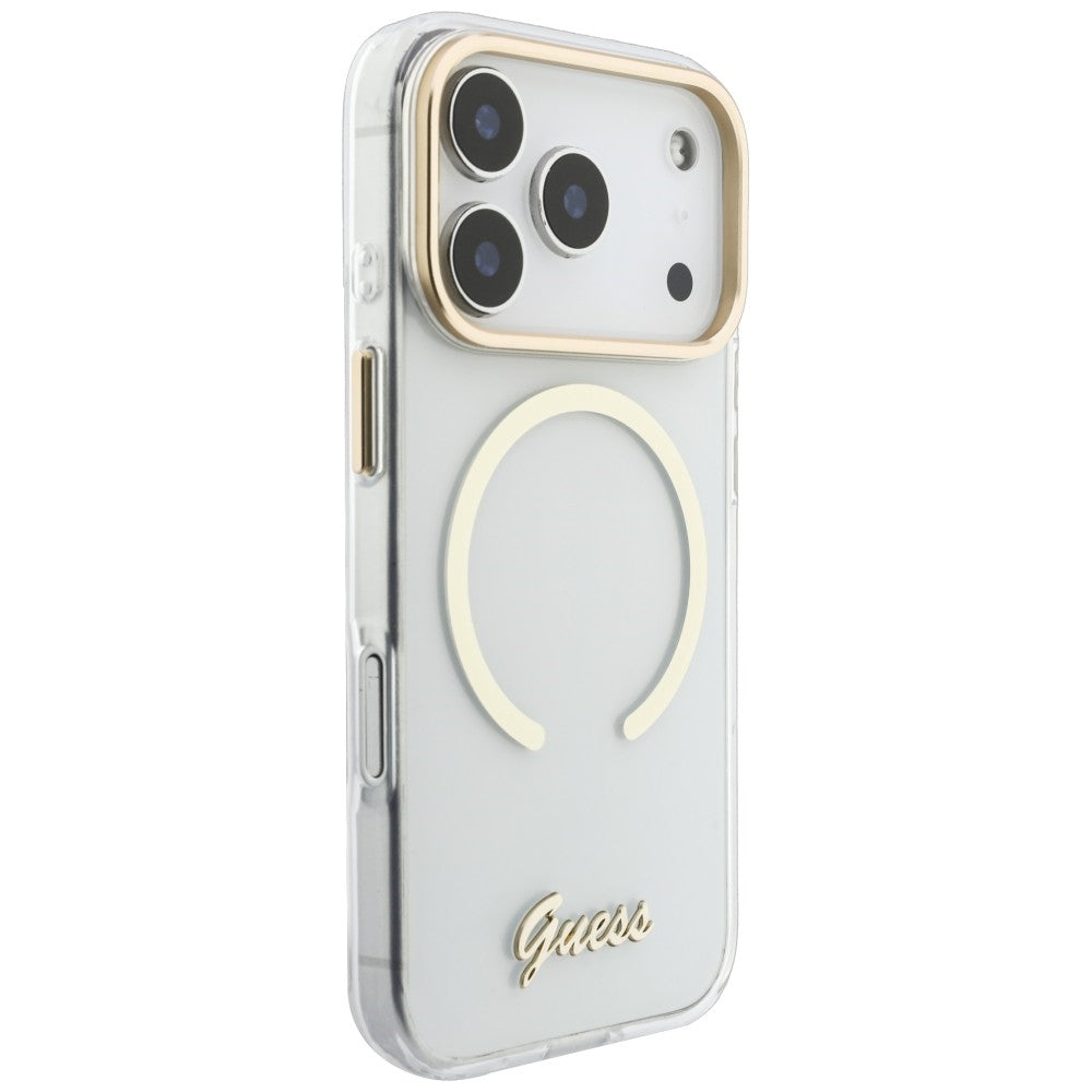 MagSafe-Hülle für Apple iPhone 18 Pro Max / 17 Pro Max, Guess, IML Script Metal, transparent