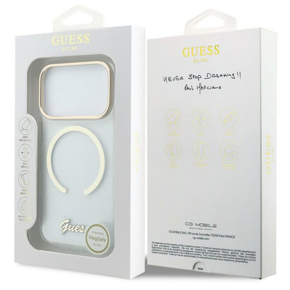 MagSafe-Hülle für Apple iPhone 18 Pro Max / 17 Pro Max, Guess, IML Script Metal, transparent