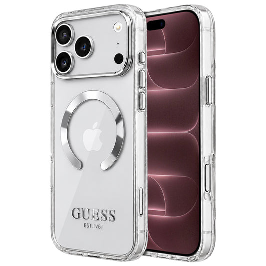 MagSafe-hoesje voor Apple iPhone 18 Pro Max / 17 Pro Max, Guess, Metal Outline, Zilver