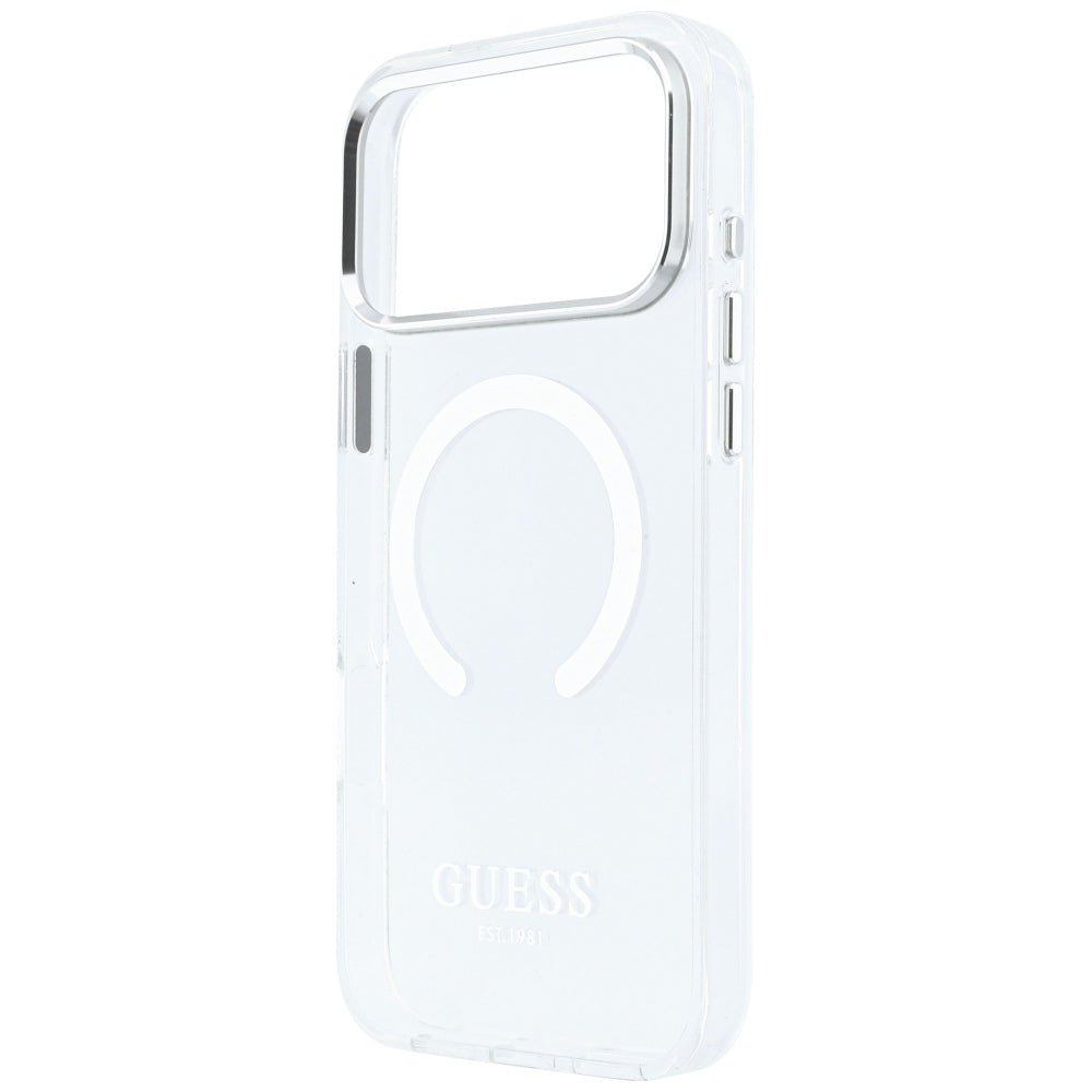 Coque MagSafe pour Apple iPhone 18 Pro Max / 17 Pro Max, Guess, Contour Métallique, Argentée