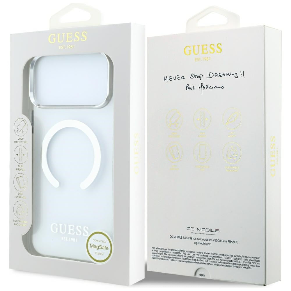 Coque MagSafe pour Apple iPhone 18 Pro Max / 17 Pro Max, Guess, Contour Métallique, Argentée