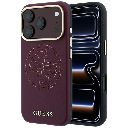 MagSafe-hoesje voor Apple iPhone 18 Pro Max / 17 Pro Max, Guess, Geperforeerd 4G, Wijnrood