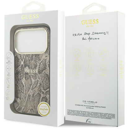 Coque MagSafe pour Apple iPhone 18 Pro Max / 17 Pro Max, Guess, Motif Python, Marron