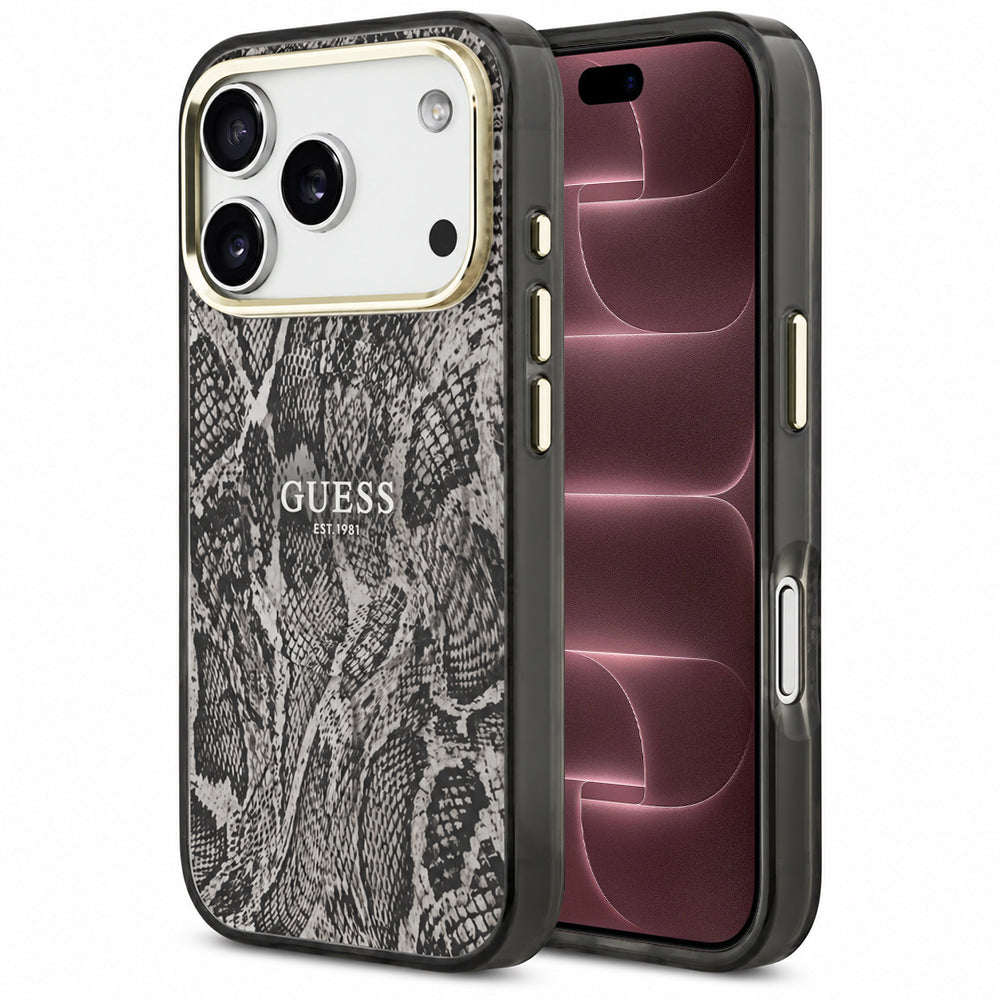 Coque MagSafe pour Apple iPhone 18 Pro Max / 17 Pro Max, Guess, motif python, noire