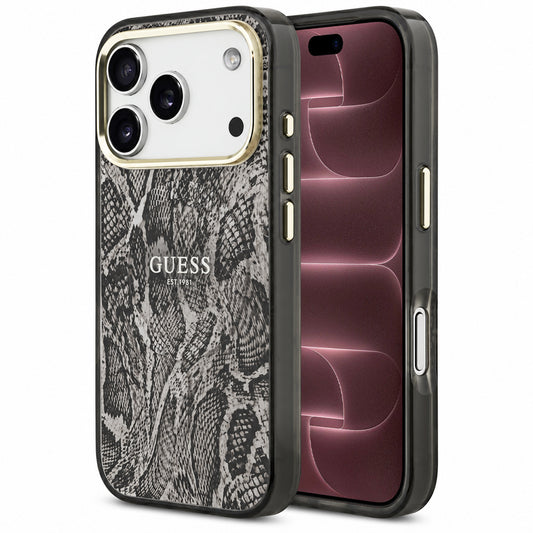 Coque MagSafe pour Apple iPhone 18 Pro Max / 17 Pro Max, Guess, motif python, noire