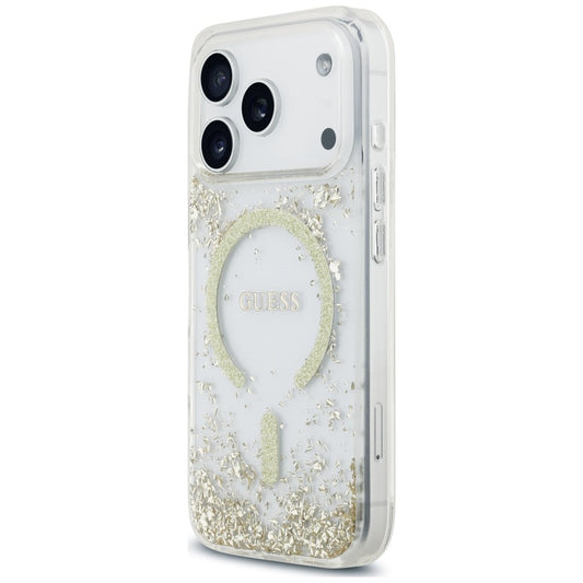 MagSafe-hoesje voor Apple iPhone 18 Pro Max / 17 Pro Max, Guess, Resin Bottom Glitter, Goudkleurig