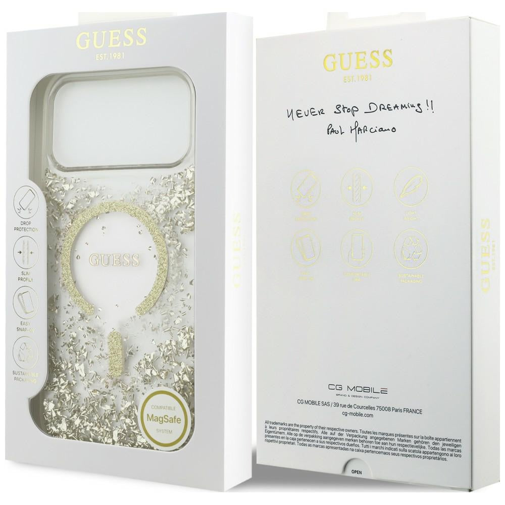 MagSafe-Hülle für Apple iPhone 18 Pro Max / 17 Pro Max, Guess, Resin Bottom Glitter, Gold