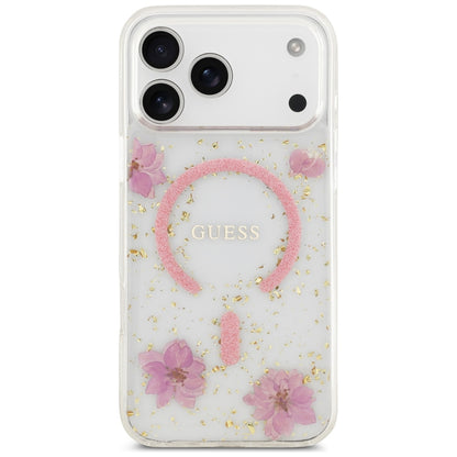 MagSafe-hoesje voor Apple iPhone 18 Pro Max / 17 Pro Max, Guess, Resin Flowers and Glitter, roze
