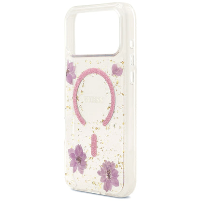 MagSafe-hoesje voor Apple iPhone 18 Pro Max / 17 Pro Max, Guess, Resin Flowers and Glitter, roze