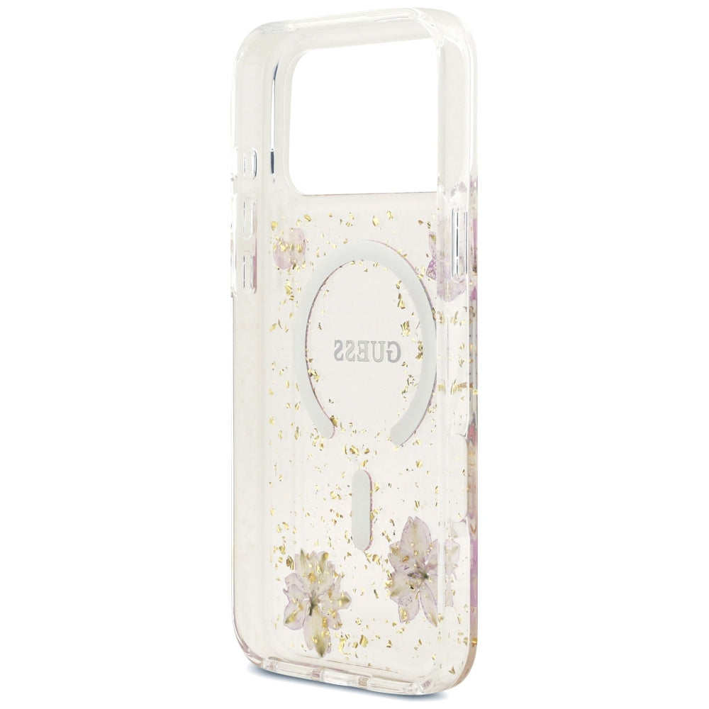 MagSafe-hoesje voor Apple iPhone 18 Pro Max / 17 Pro Max, Guess, Resin Flowers and Glitter, roze