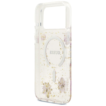 MagSafe-hoesje voor Apple iPhone 18 Pro Max / 17 Pro Max, Guess, Resin Flowers and Glitter, roze