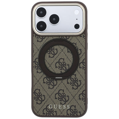 Coque MagSafe pour Apple iPhone 18 Pro Max / 17 Pro Max, Guess, Support Anneau 360 4G Logo Classique, Marron