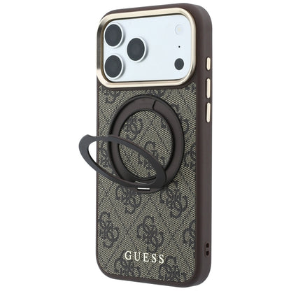 Coque MagSafe pour Apple iPhone 18 Pro Max / 17 Pro Max, Guess, Support Anneau 360 4G Logo Classique, Marron