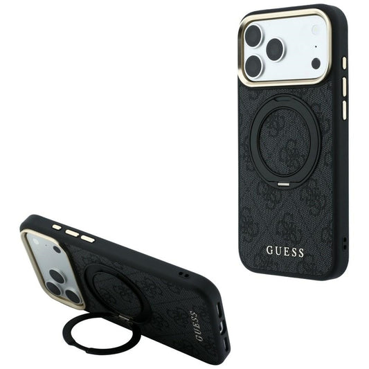Coque MagSafe pour Apple iPhone 18 Pro Max / 17 Pro Max, Guess, Support Anneau Logo Classique, Noire